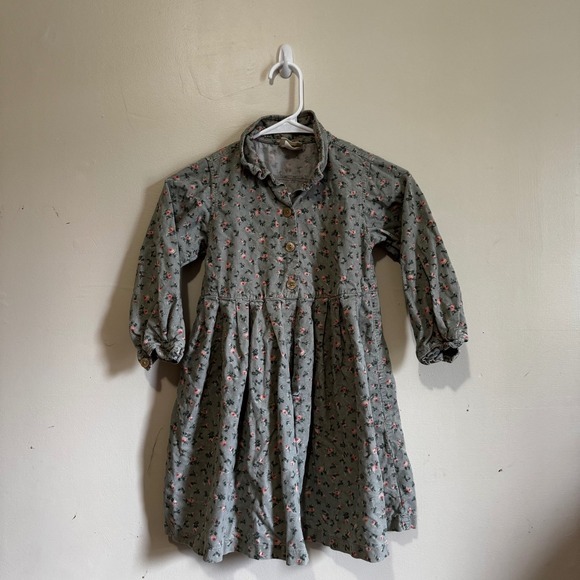 Laura Ashley Other - VTG Laura Ashley Kids Green Floral Corduroy Long Sleeve Ruffle Collar Dress 7Y
